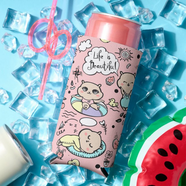 Can Coolers with funny cartoon pictures. (In Situ Summer)