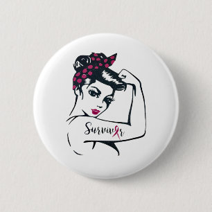 Can Cure It Rosie Riveter Breast Cancer Survivor  6 Cm Round Badge