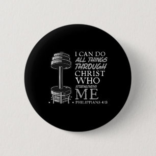 Can Do All Things Weightlifter Christian Gym Bible 6 Cm Round Badge