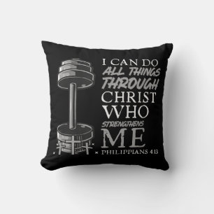 Can Do All Things Weightlifter Gym Christian Bible Cushion