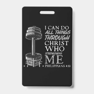 Can Do All Things Weightlifter Gym Christian Bible ID Badge