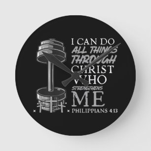 Can Do All Things Weightlifter Gym Christian Bible Round Clock
