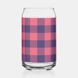 Can Glass Hot Pink Magenta Indigo Buffalo Plaid