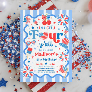 Can I Get Four Y'all 4th Of July 4th Birthday Invitation