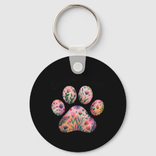 Can I Pet That Dog Watercolor Floral Paw Print For Key Ring