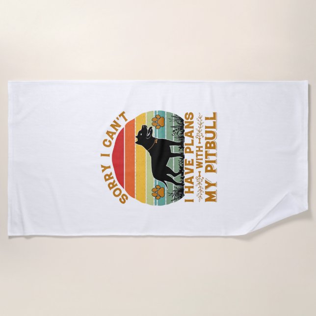 Can Plans Dog Pitbull Retro Sunset_1 Beach Towel (Front)