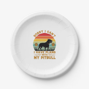 Can Plans Dog Pitbull Retro Sunset_1 Paper Plate