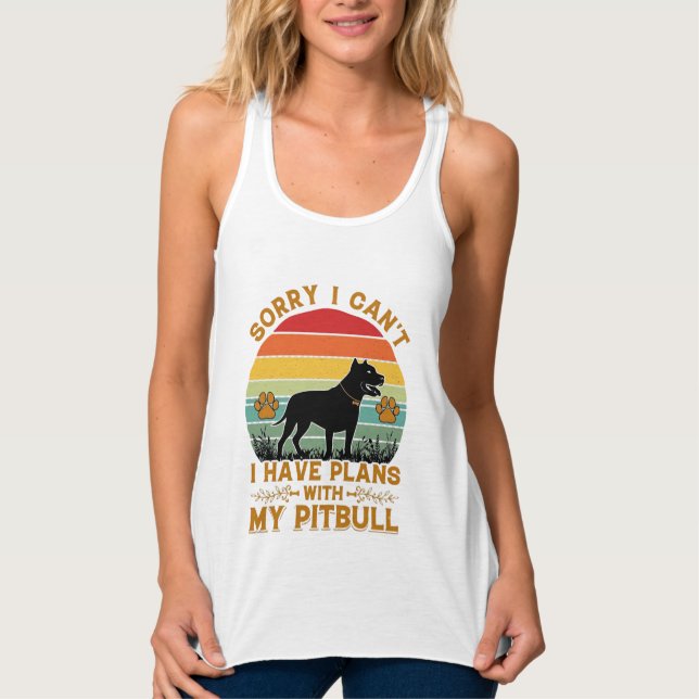 Can Plans Dog Pitbull Retro Sunset_1 Singlet (Front)