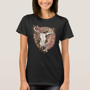 Can t Be Tamed Floral Boho Bull Skull Western Coun T-Shirt
