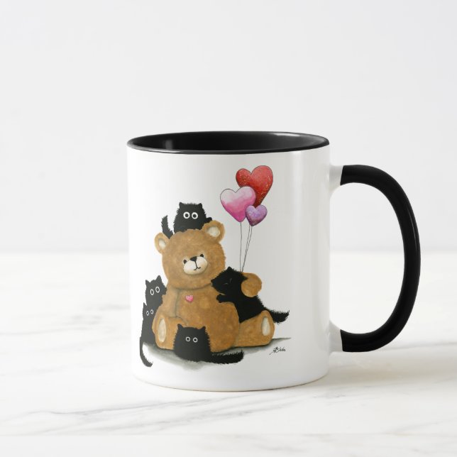 Can We Keep him? Valentine Bear & Cats by Bihrle Mug (Right)