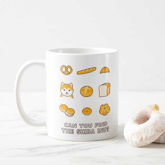 Can You Find the Shiba Inu? Pixel Art Coffee Mug (With Donut)