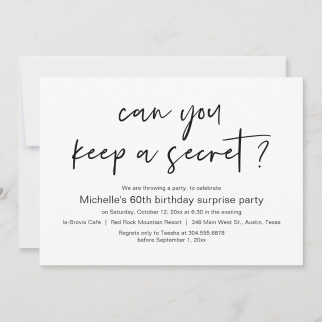 Can You Keep A Secret, Surprise Birthday Party Invitation (Front)