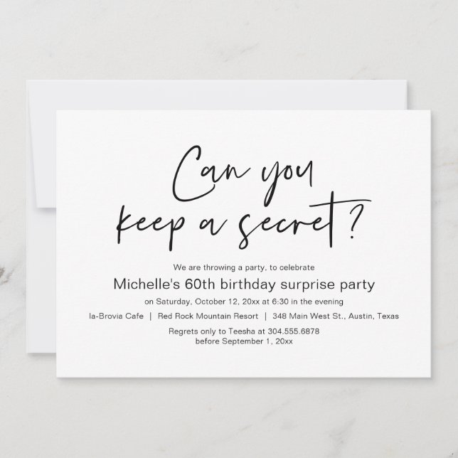 Can You Keep A Secret, Surprise Birthday Party Invitation (Front)