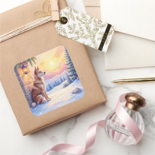 Canaan Dog Desert Stone Winter Christmas Art Square Sticker