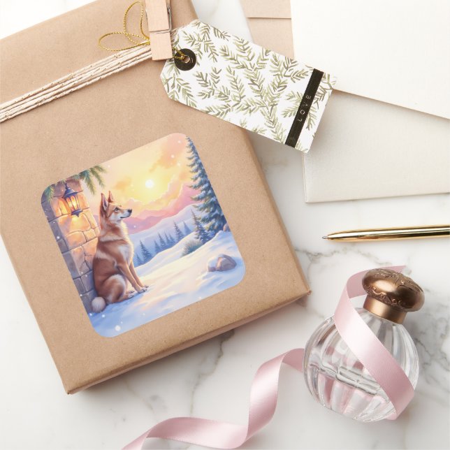 Canaan Dog Desert Stone Winter Christmas Art Square Sticker (Gifting)