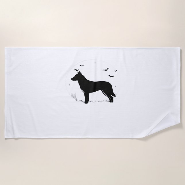 Canaan Dog – Halloween Moon Silhouette Classic T-S Beach Towel (Front)