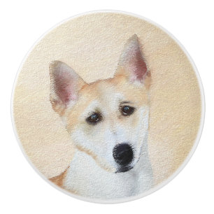Canaan Dog Painting - Cute Original Dog Art Ceramic Knob