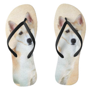 Canaan Dog Painting - Cute Original Dog Art Jandals