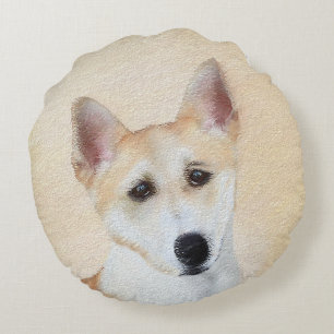 Canaan Dog Painting - Cute Original Dog Art Round Cushion