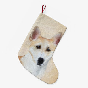Canaan Dog Painting - Cute Original Dog Art Small Christmas Stocking