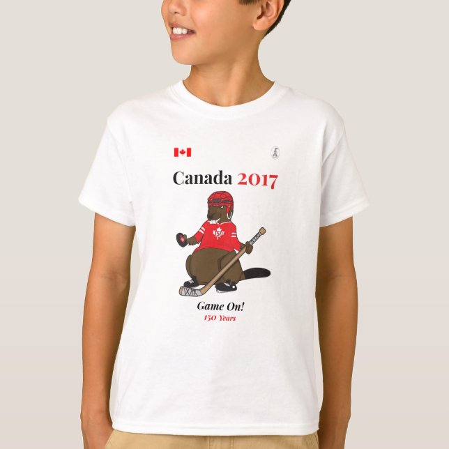 Canada 150 in 2017 Beaver Hockey Game On T-Shirt (Front)