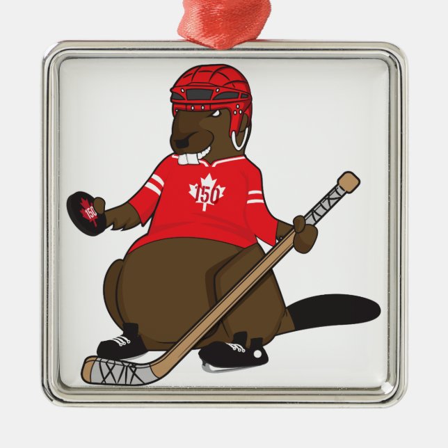 Canada 150 in 2017 Hockey Beaver Metal Tree Decoration (Front)