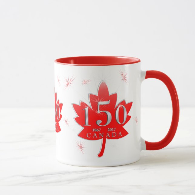 Canada 150 Red Maple Leaf Fireworks Mug (Right)