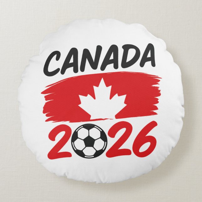 Canada 2026 Soccer Fan Design with Maple Leaf Round Cushion (Front)