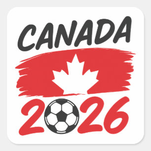 Canada 2026 Soccer Fan Design with Maple Leaf Square Sticker