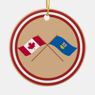Canada and Alberta Crossed Flags Ceramic Tree Decoration