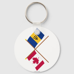 Canada and Barbados Crossed Flags Key Ring