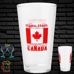 Canada and Canadian Flag Red Personalisation Glass