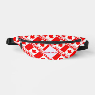 Canada and Canadian Flag Tiled Red Personalisation Bum Bags