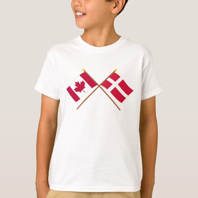 Canada and Denmark Crossed Flags T-Shirt (Front)