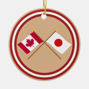 Canada and Japan Crossed Flags Ceramic Tree Decoration