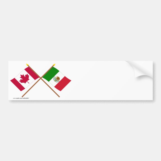 Canada and Mexico Crossed Flags Bumper Sticker (Front)