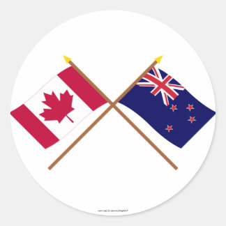 Canada and New Zealand Crossed Flags Classic Round Sticker