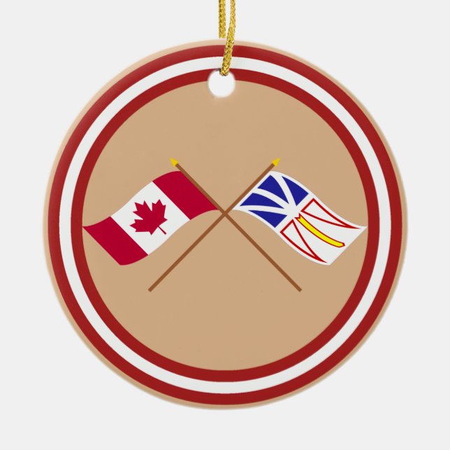 Canada and Newfoundland Crossed Flags Ceramic Tree Decoration (Front)
