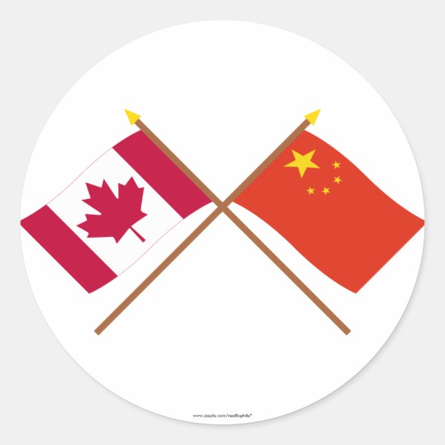 Canada and People's Republic of China Crossed Flag Classic Round Sticker (Front)