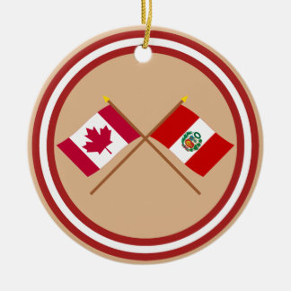 Canada and Peru Crossed Flags Ceramic Tree Decoration