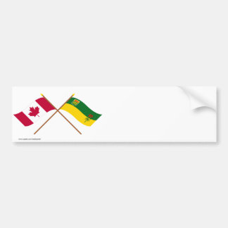 Canada and Saskatchewan Crossed Flags Bumper Sticker