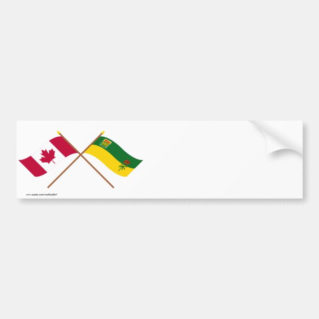 Canada and Saskatchewan Crossed Flags Bumper Sticker (Front)