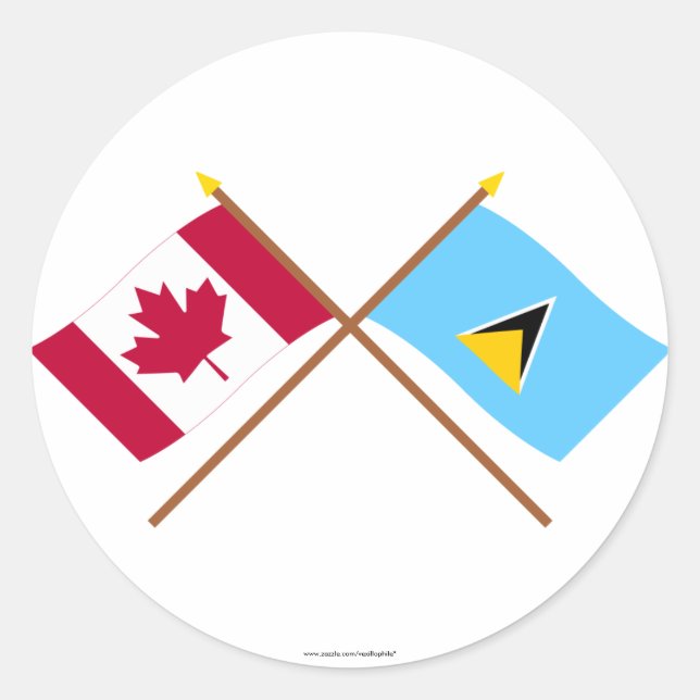 Canada and St Lucia Crossed Flags Classic Round Sticker (Front)