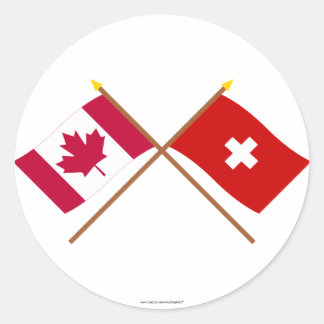 Canada and Switzerland Crossed Flags Classic Round Sticker