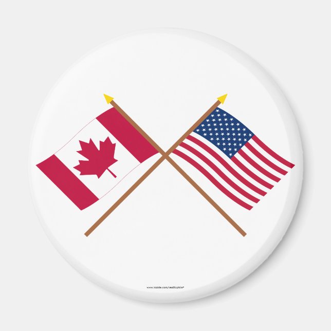 Canada and United States Crossed Flags Magnet (Front)