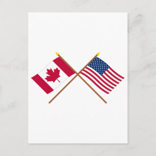 Canada and United States Crossed Flags Postcard