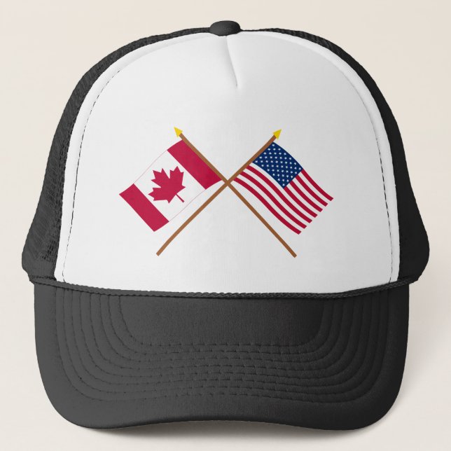 Canada and United States Crossed Flags Trucker Hat (Front)