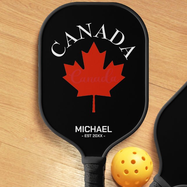 Canada Black Red & White Canadian Flag Maple Leaf Pickleball Paddle (Canada Canadian flag maple leaf pickleball paddle)