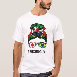 Canada Brazil Flag Canadian Brazilian Messy Bun T-Shirt