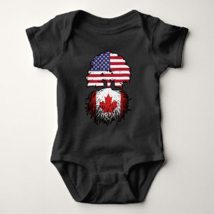 Canada Canadian American USA Tree Roots Flag Baby Bodysuit